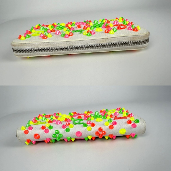 Sold Christian Louboutin Panettone Spike Loubinthesky White Leather Neon Wallet - Picture 7 of 10